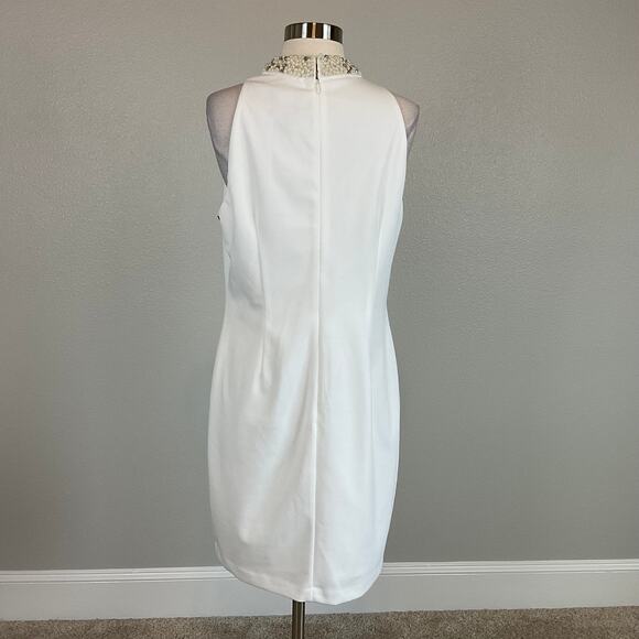 Adrianna Papell White Beaded Halter Sheath Cocktail Dress Size 12 Sleeveless - Picture 4 of 12